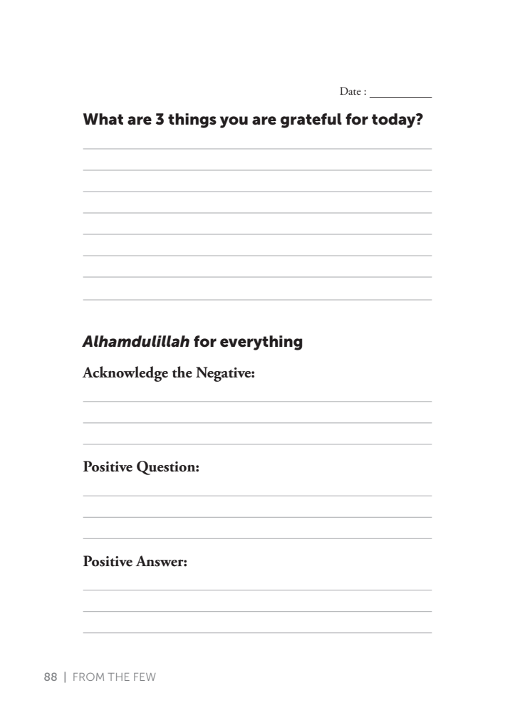 From the Few — sample gratitude writing page from the publisher preview