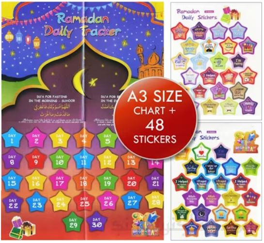 Ramadan Poster/Calendar Daily Tracker for Kids, with Stickers