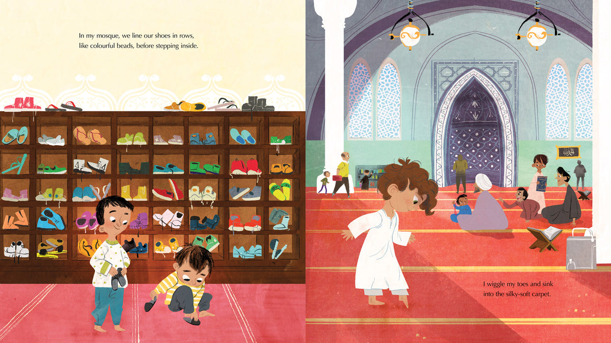 In My Mosque interior – Children removing shoes before entering the mosque