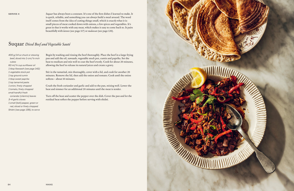 The Ramadan Kitchen interior – Suqaar diced beef and vegetable sauté recipe with food photograph