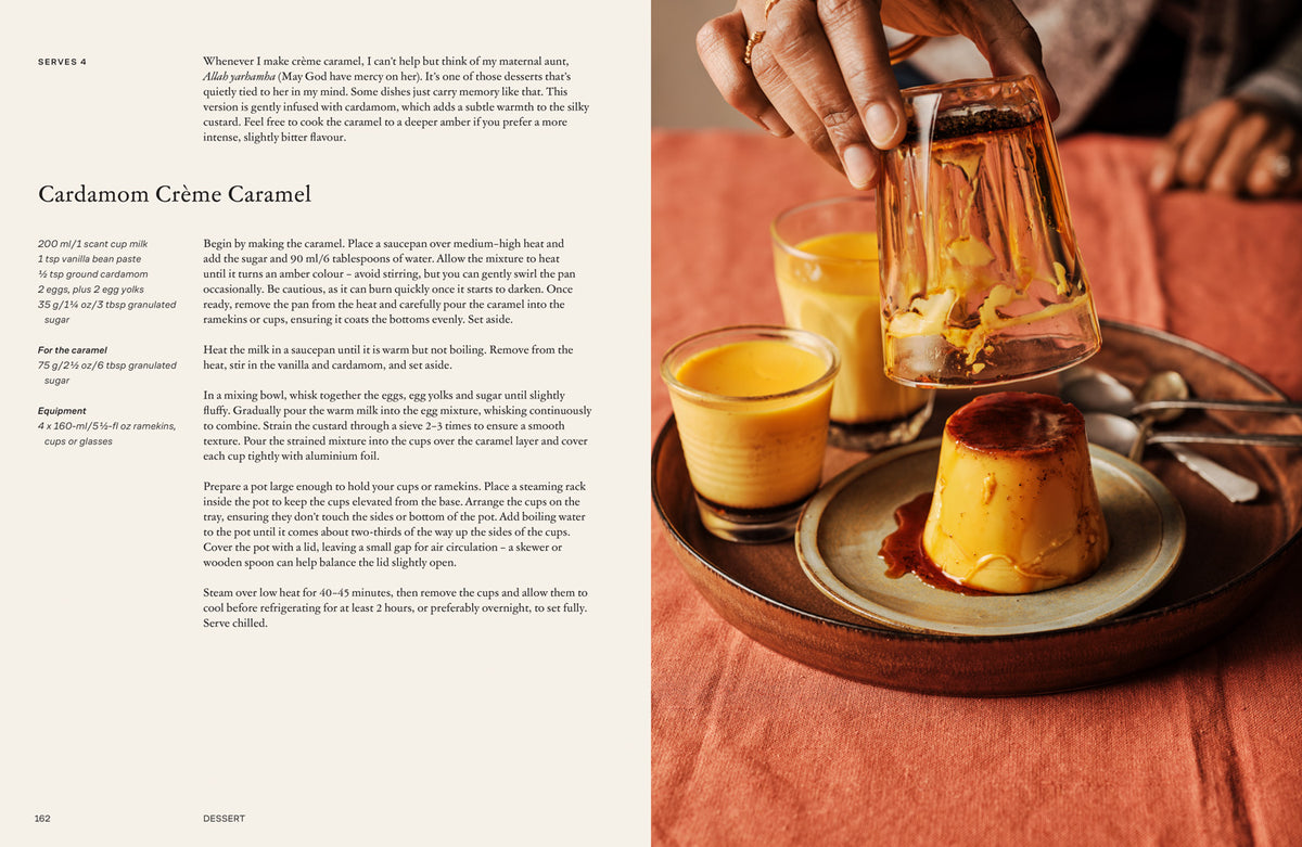 The Ramadan Kitchen interior – cardamom crème caramel recipe and dessert photograph