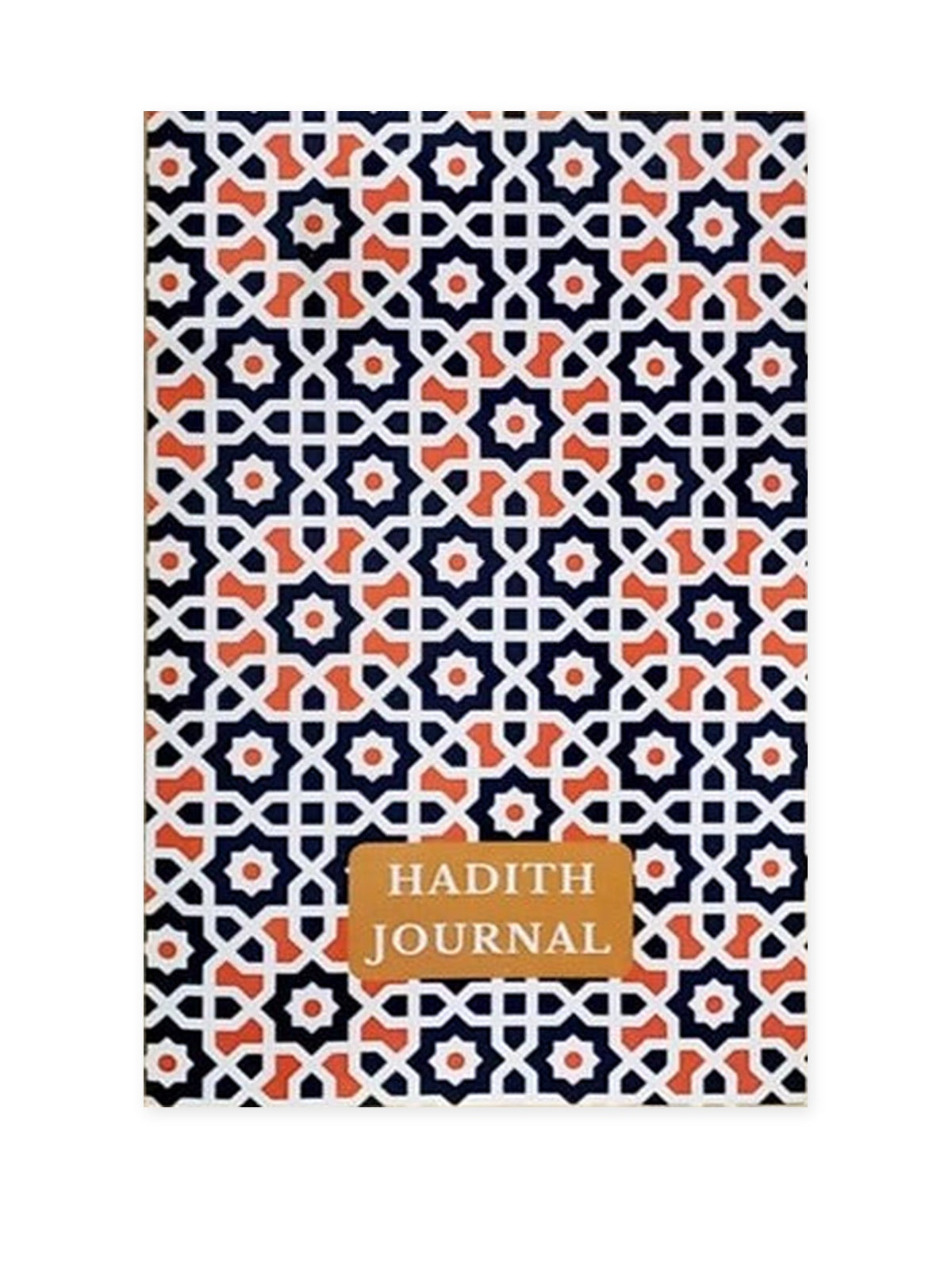 Hadith Journal paperback front cover with navy, white and orange geometric pattern
