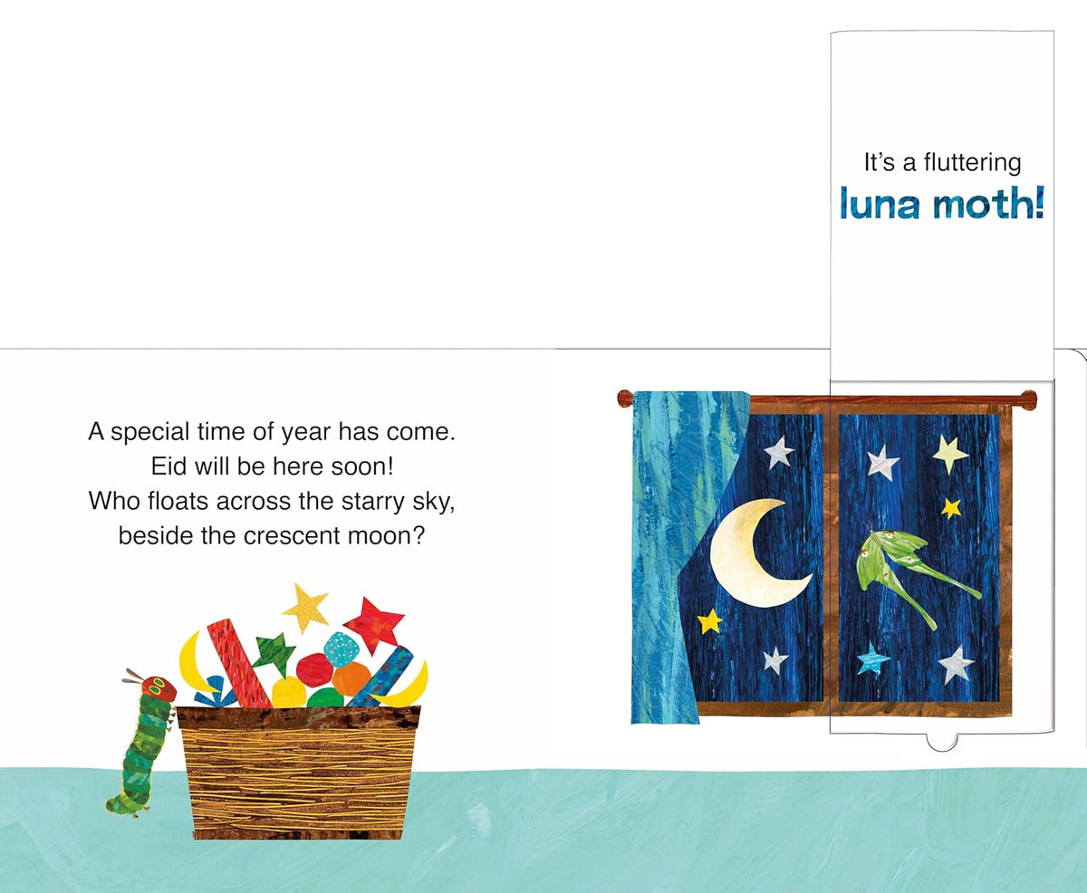 The Very Hungry Caterpillar’s Eid interior – open window flap revealing a luna moth