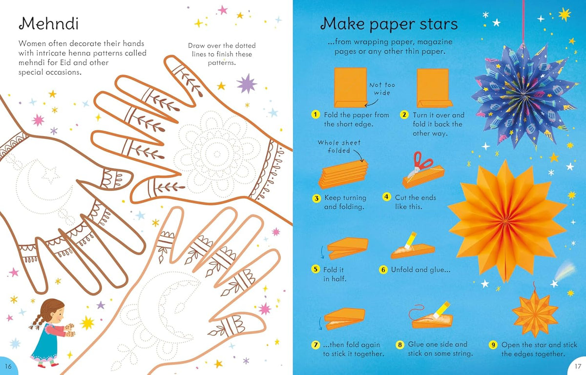 Eid Things to Make and Do interior – mehndi patterns and folded paper stars