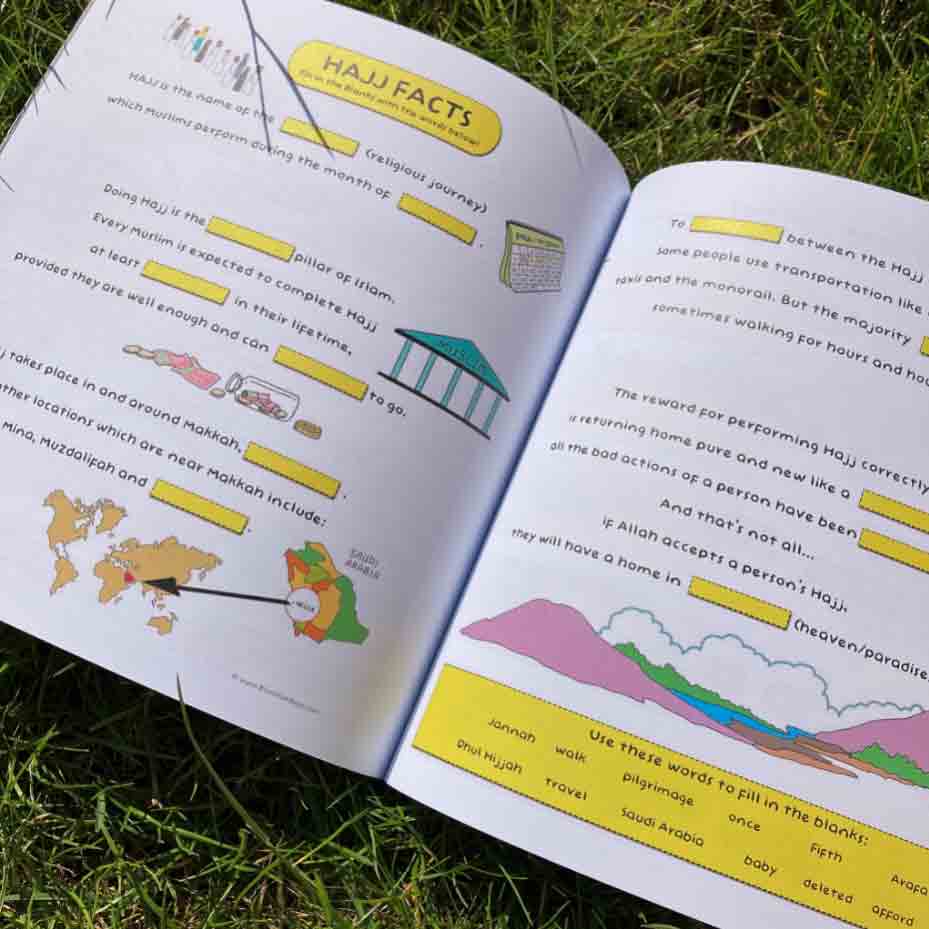 Two Pigeons on a Pilgrimage: A Hajj Story. Contains a Hajj diagram, Activities and a Glossary of 40 words!