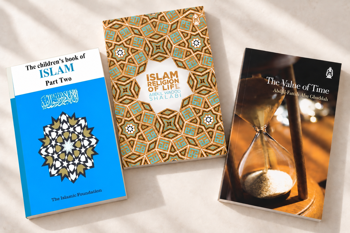 Blue Children’s Book of Islam Part Two positioned below and apart from Islam Religion of Life, beside The Value of Time