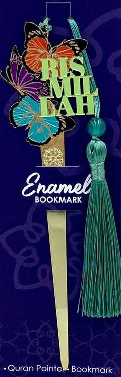 Dua Gifts Bismillah enamel bookmark with butterfly design and teal tassel