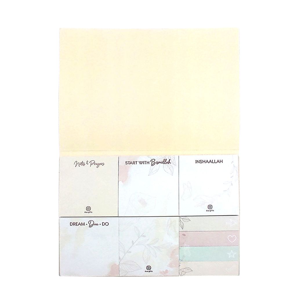 Inside the Start with Bismillah sticky notepad, showing nine sticky-note pads