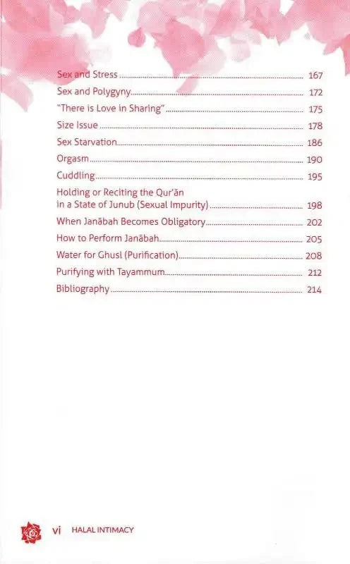Table of contents from Halal Intimacy showing marriage and intimacy topics