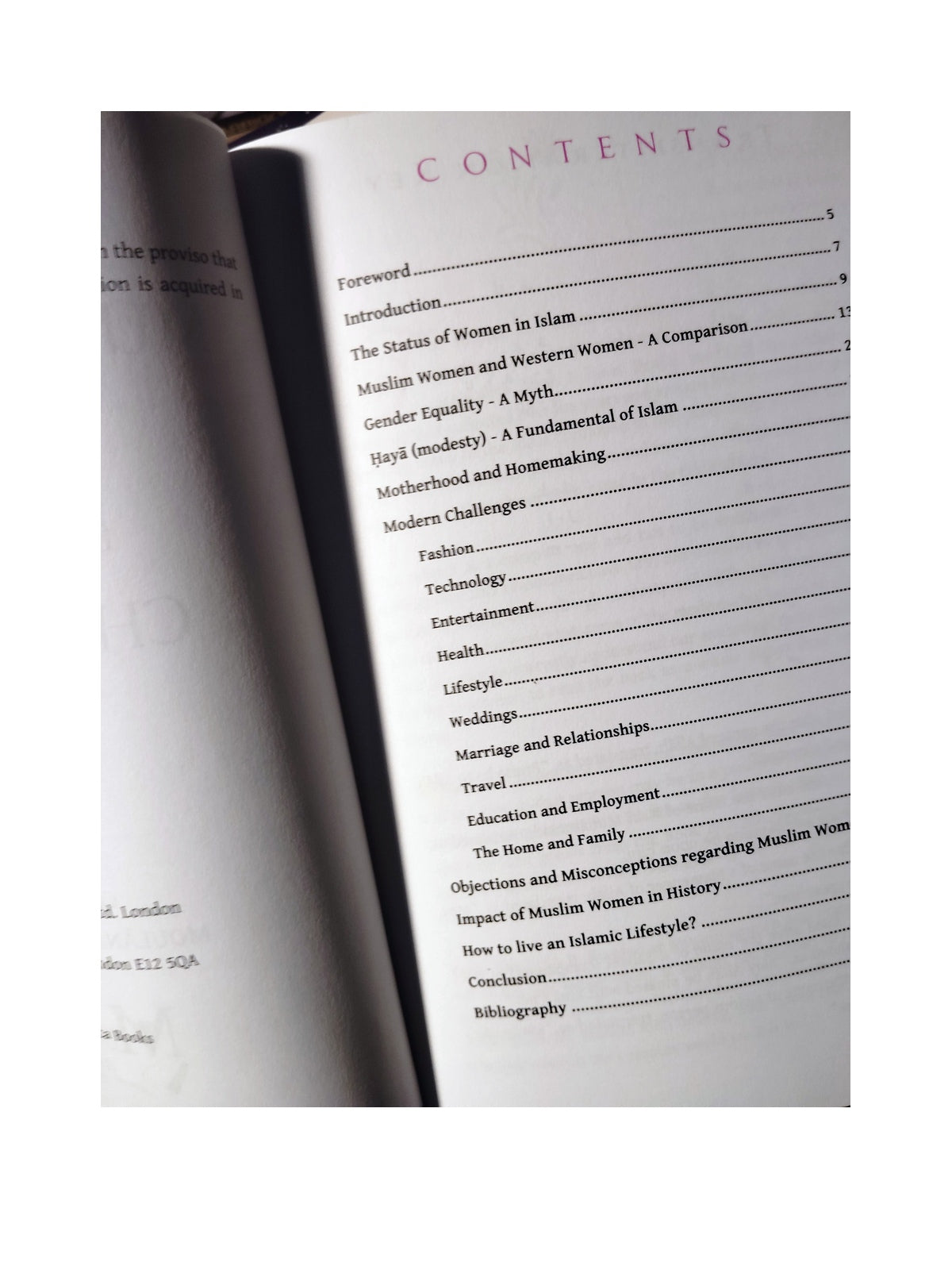 Muslim Women and Modern Challenges by Moulana Afzal Ismail — contents page