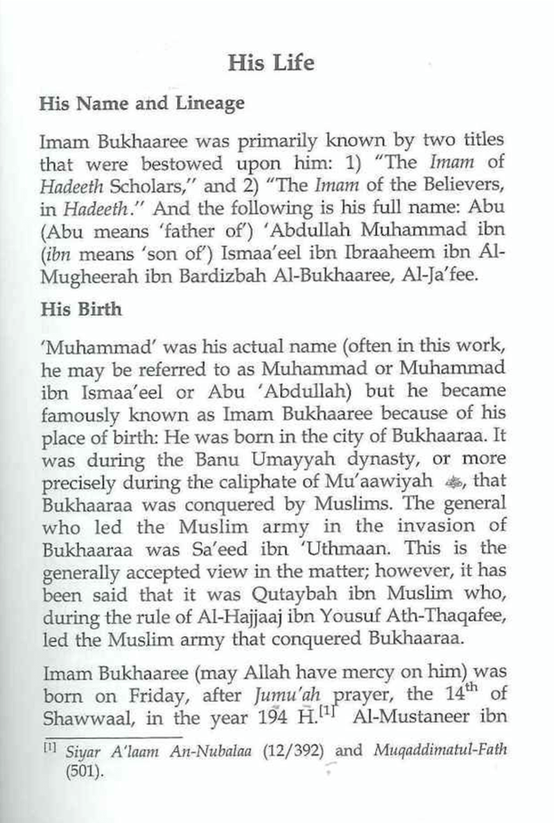 The Biography Of Imam Bukhaaree (Bukhari)